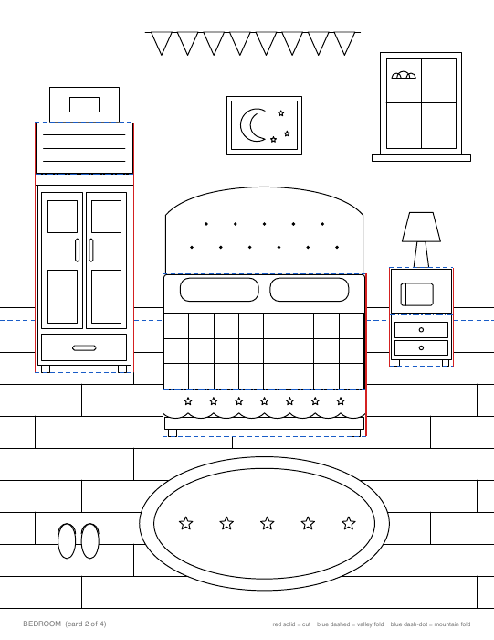 Bedroom card: wardrobe, bed and nightstand pop-ups